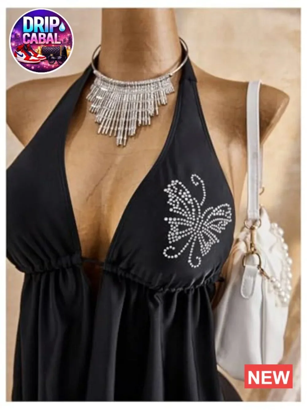 Rhinestone Halter Tankini Top with Boyshort Bottoms